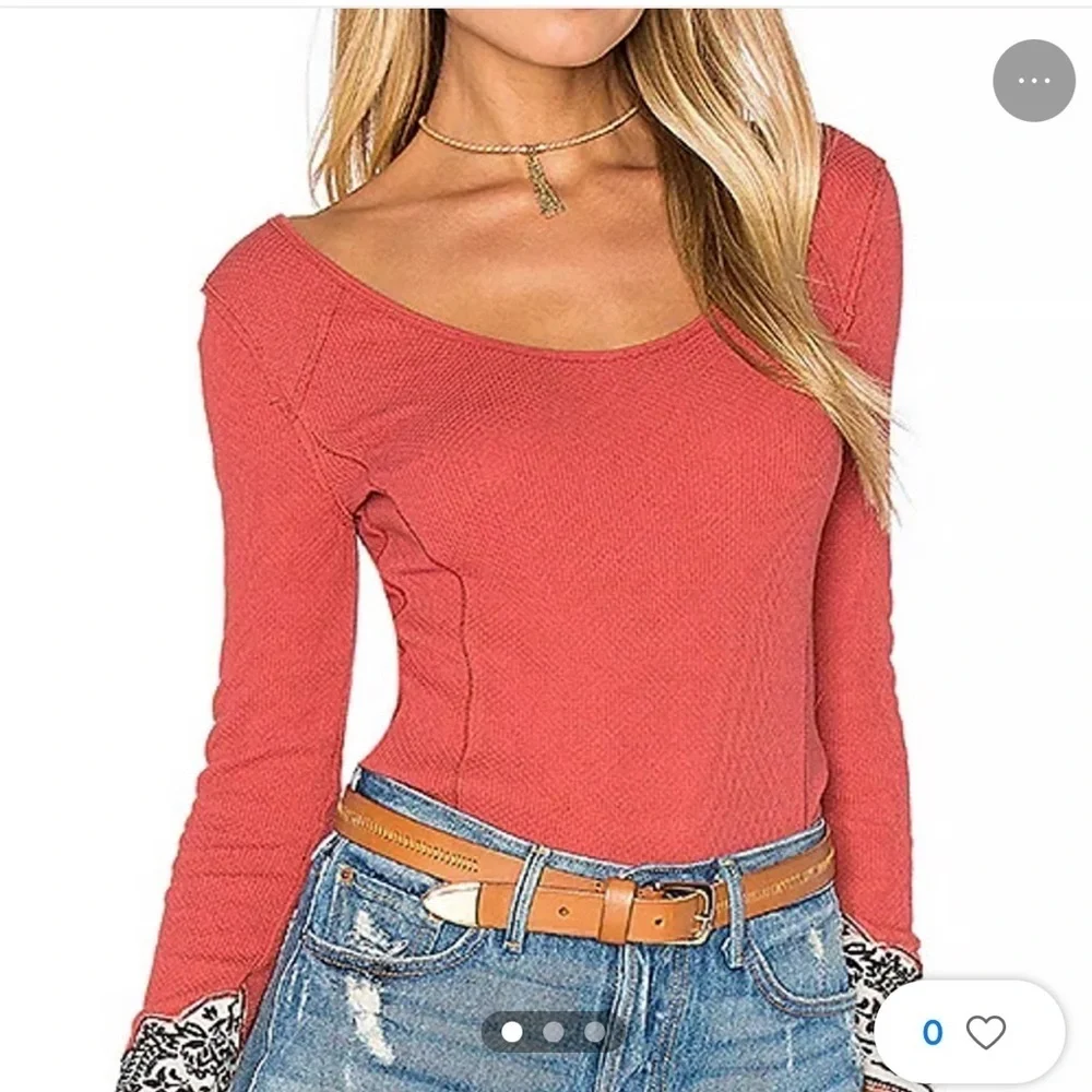 Free People Bandana Cuff Thermal Waffle Knit Layering Long Sleeve Top